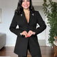 GOLD AKSESUAR DETAYLI UZUN BLAZER TAKIM - SİYAH