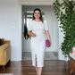 KISA KOL DANTEL DETAYLI MİDİ ELBİSE - BEYAZ
