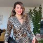GOLD DÜĞME DETAYLI ELBİSE - LEOPAR