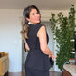 BÜYÜK TOKALI KEMER DETAYLI PEPLUM ELBİSE - SİYAH