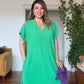 V YAKA OVERSİZE MAXİ ELBİSE - YESİL