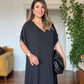 V YAKA OVERSİZE MAXİ ELBİSE - SİYAH