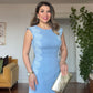 DANTEL DETAYLI  MİDİ ELBİSE- MAVİ