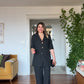 GOLD DÜĞME DETAYLI KEMERLİ BLAZER PANTOLON TAKIM - SİYAH