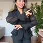 TAŞLI ŞİFON KOLLU BLAZER TAKIM - SİYAH