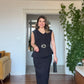 BÜYÜK TOKALI KEMER DETAYLI PEPLUM ELBİSE - SİYAH
