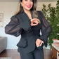 TAŞLI ŞİFON KOLLU BLAZER TAKIM - SİYAH