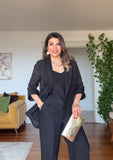 KETEN DOKULU DETAYLI BLAZER TAKIM - SİYAH