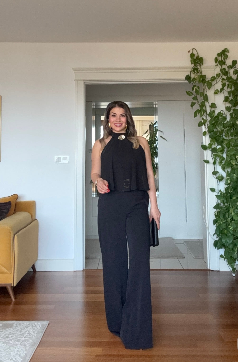 GOLD AKSESUAR DETAYLI HALTER YAKA TULUM - SİYAH
