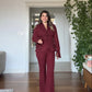 TAŞLI ŞİFON KOLLU BLAZER TAKIM - BORDO