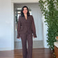 TAŞLI ŞİFON KOLLU BLAZER TAKIM - KAHVE