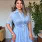 PRENSES MODEL PARLAK GÖMLEK ELBİSE -BEBE MAVİ
