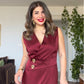 GOLD DÜĞME DETAYLI ELBİSE - BORDO