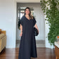 V YAKA OVERSİZE MAXİ ELBİSE - SİYAH