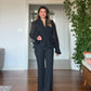 TAŞLI ŞİFON KOLLU BLAZER TAKIM - SİYAH