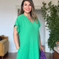 V YAKA OVERSİZE MAXİ ELBİSE - YESİL