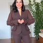 TAŞLI ŞİFON KOLLU BLAZER TAKIM - KAHVE