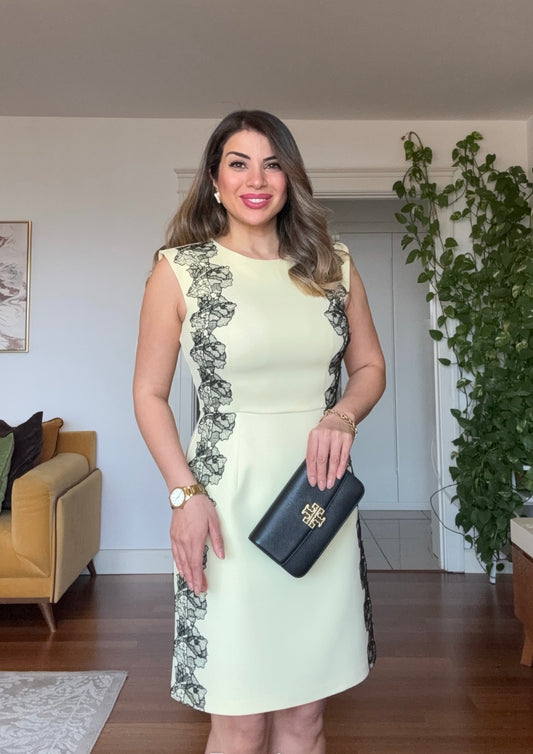 DANTEL DETAYLI  MİDİ ELBİSE- SARI