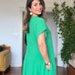 V YAKA OVERSİZE MAXİ ELBİSE - YESİL