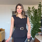 BÜYÜK TOKALI KEMER DETAYLI PEPLUM ELBİSE - SİYAH
