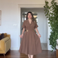 SAFARİ YAKA GOLD TOKA DETAYLI MİDİ ELBİSE - MOCA