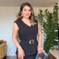 BÜYÜK TOKALI KEMER DETAYLI PEPLUM ELBİSE - SİYAH