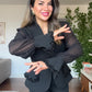 TAŞLI ŞİFON KOLLU BLAZER TAKIM - SİYAH