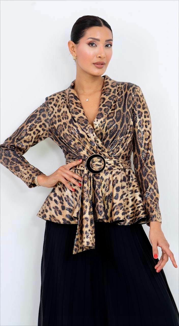 LEOPAR DESEN PUL PAYET PİLELİ TAKIM - SİYAH