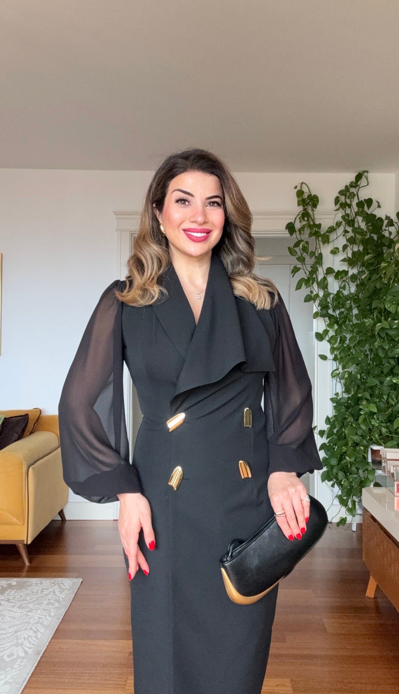 KRUVAZE YAKA LUNA ELBİSE - SİYAH