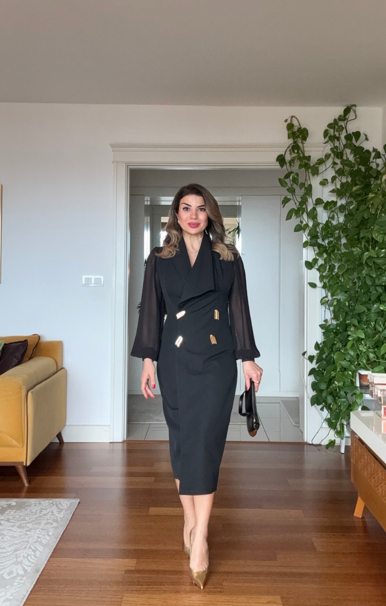 KRUVAZE YAKA LUNA ELBİSE - SİYAH