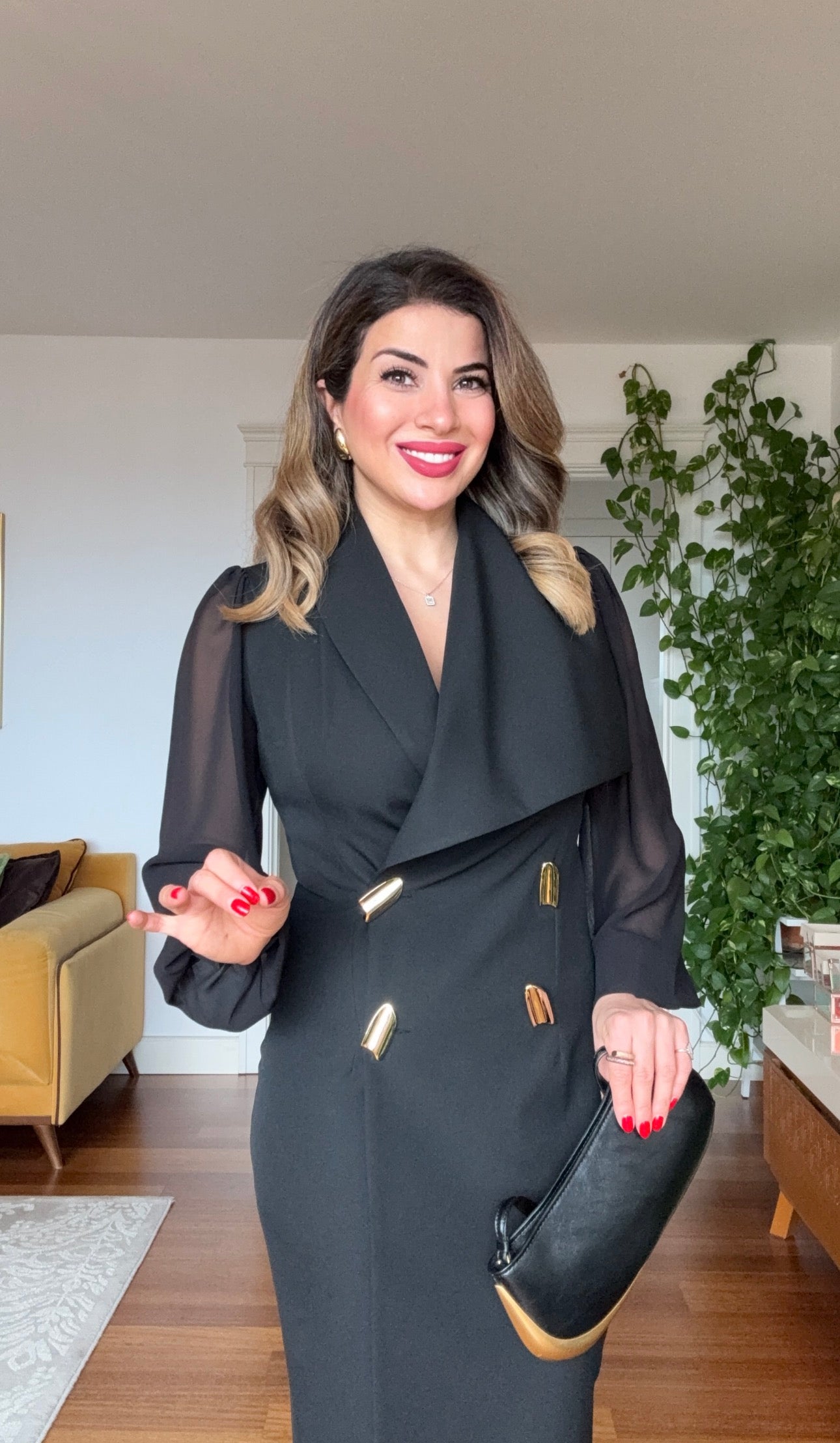 KRUVAZE YAKA LUNA ELBİSE - SİYAH