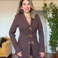 LEOPAR DETAYLI KAPİTONE CEKETLİ TAKIM – KAHVERENGİ