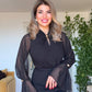 ZARİF  KOL DETAYLI BEL KEMERLİ ELBİSE - SİYAH
