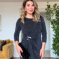 SİMLİ BEL BAĞLAMALI ŞIK MİDİ ELBİSE – Lacivert