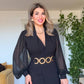 GOLD ZİNCİR KEMERLİ KRUVAZE ELBİSE - SİYAH