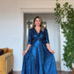 SİMLİ KRUVAZE PARLAK MİDİ ABİYE ELBİSE – MAVİ