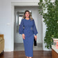 TAŞ DETAYLI KRUVAZE DRAPE MİDİ ELBİSE – MAVİ