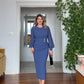 TAŞ DETAYLI KRUVAZE DRAPE MİDİ ELBİSE – MAVİ