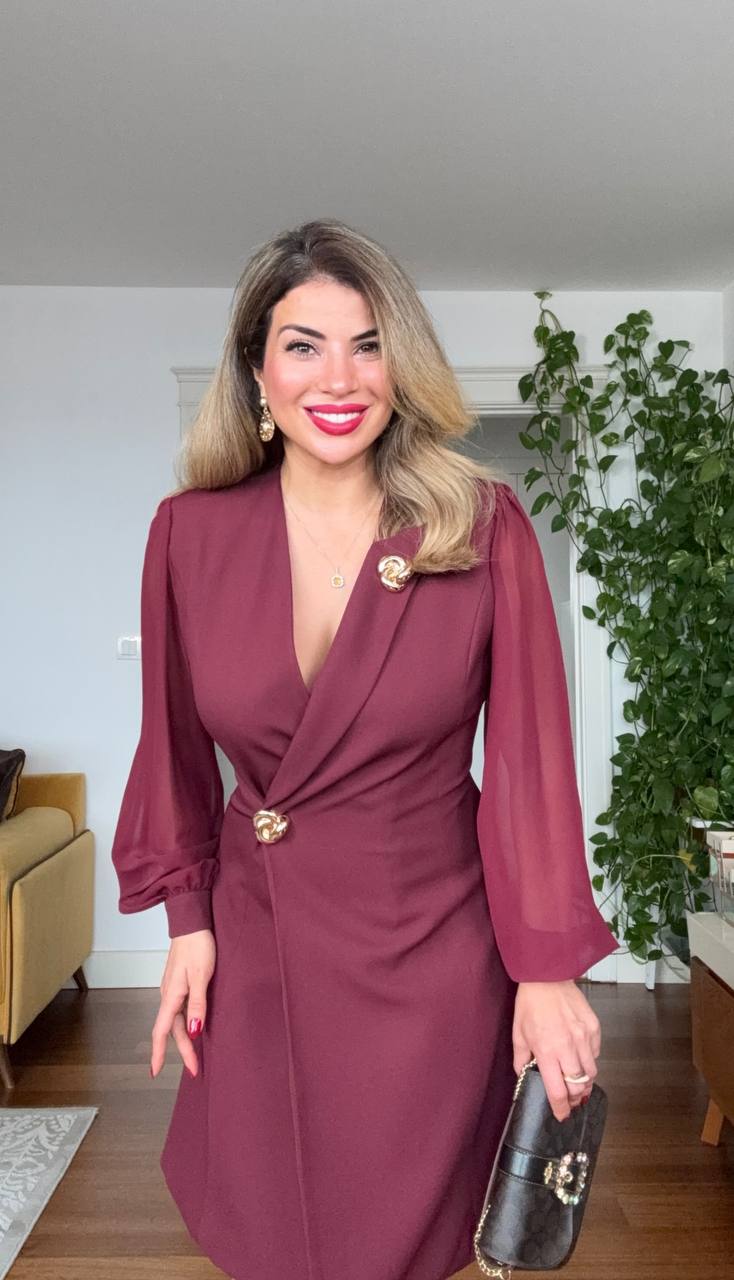 KRUVAZE YAKA CEKET ELBİSE - BORDO