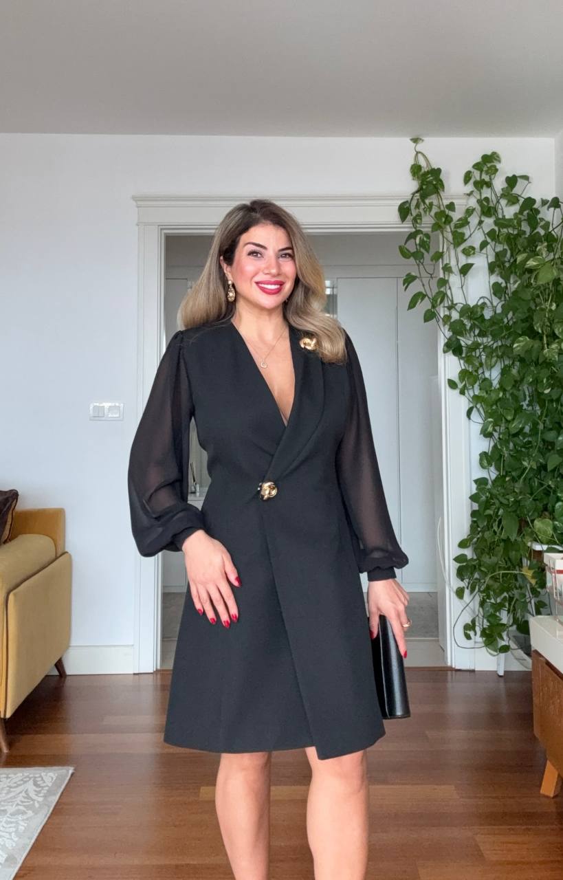 KRUVAZE YAKA CEKET ELBİSE - SİYAH