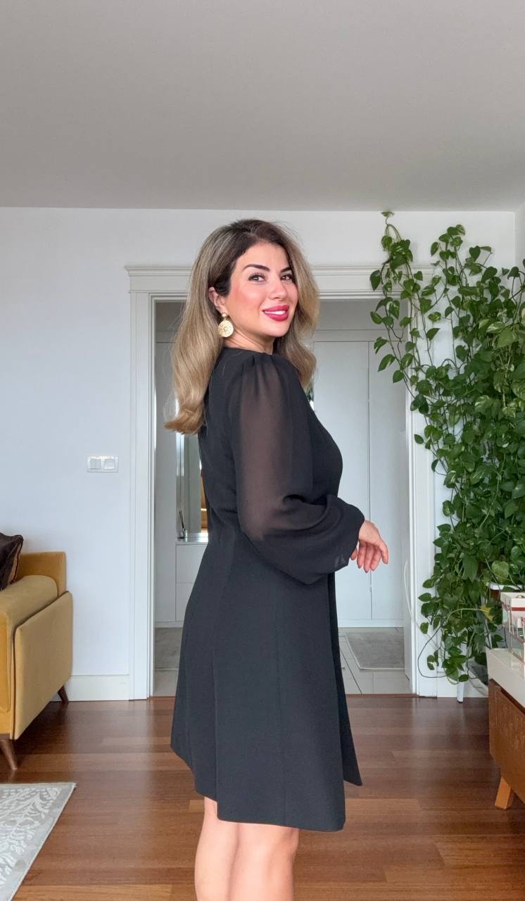 KRUVAZE YAKA CEKET ELBİSE - SİYAH