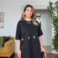 GOLD APLİK DETAYLI OVERSIZE MİNİ ELBİSE – SİYAH