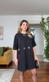 GOLD APLİK DETAYLI OVERSIZE MİNİ ELBİSE – SİYAH