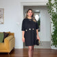 GOLD APLİK DETAYLI OVERSIZE MİNİ ELBİSE – SİYAH