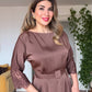 DANTEL DETAYLI KEMERLİ ŞIK MİDİ ELBİSE – MOKA KAHVE