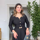GOLD DÜĞME VE KEMER DETAYLI MİDİ ELBİSE – SİYAH