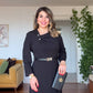 GOLD DÜĞME DETAYLI BEL KEMERLİ UZUN ELBİSE – SİYAH