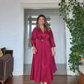 GOLD TOKA DETAYLI MİDİ ELBİSE - BORDO