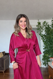 GOLD TOKA DETAYLI MİDİ ELBİSE - BORDO