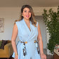 ZİNCİR KEMER DETAYLI YELEKLİ TAKIM - BEBE MAVİ